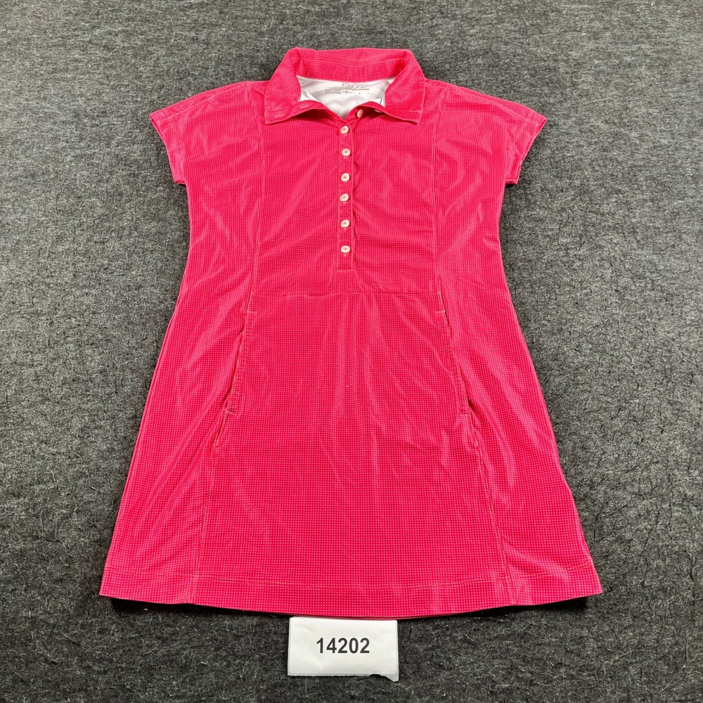 Nike Dri FIT Golf Dress Womens Large Pink Polka Dot Stretch Collared Activewear